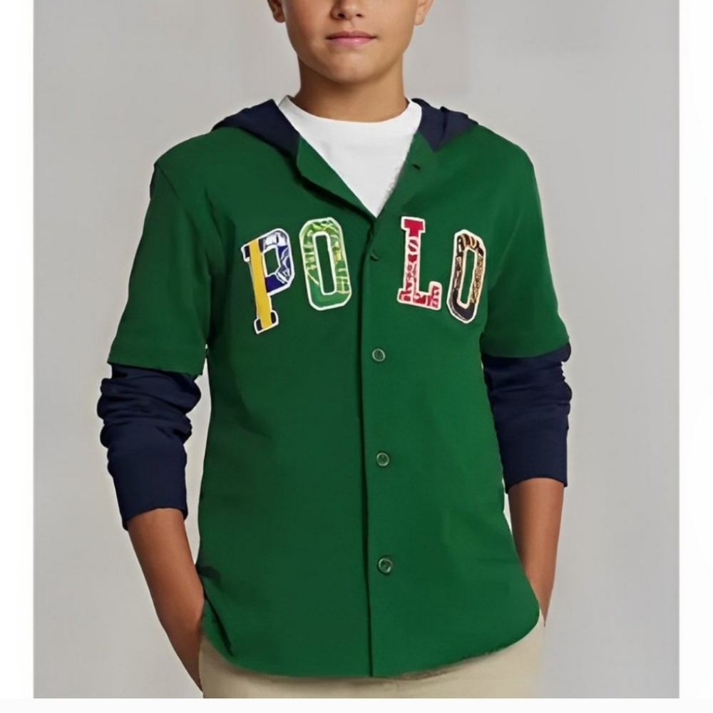 POLO RALPH LAUREN big kids Logo Hooded Baseball Jersey HOODIE size 14/16